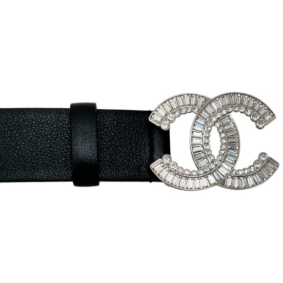 Chanel Black Leather Belt with Strass CC Logo Buckle - Picture 3 of 6